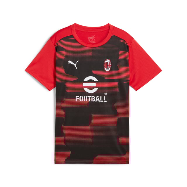 PRODUCT STORY: Feel like one of the team in this official AC Milan pre-match jersey. dryCELL tech wicks away sweat while the iconic Rossoneri crest on the chest lets you represent the team with pride. Forza Milan! FEATURES & BENEFITS: dryCELL: Performance technology designed to wick moisture from the body and keep you free of sweat during exercise; Made with 100% recycled material excluding trims & decorations. DETAILS: Regular fit; 145 gsm, Jersey; Crew neck; Short sleeves; Official team branding; PUMA Youth: Recommended for older kids between 8 and 16 years.