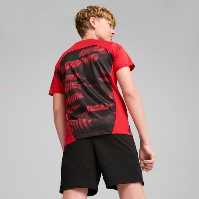 PRODUCT STORY: Feel like one of the team in this official AC Milan pre-match jersey. dryCELL tech wicks away sweat while the iconic Rossoneri crest on the chest lets you represent the team with pride. Forza Milan! FEATURES & BENEFITS: dryCELL: Performance technology designed to wick moisture from the body and keep you free of sweat during exercise; Made with 100% recycled material excluding trims & decorations. DETAILS: Regular fit; 145 gsm, Jersey; Crew neck; Short sleeves; Official team branding; PUMA Youth: Recommended for older kids between 8 and 16 years.
