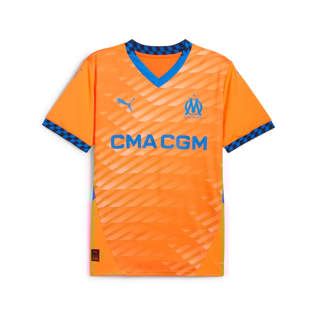 PUMA Mens Olympique de Marseille 24/25 Third Jersey PRODUCT STORY: Gear up like Les Olympiens with the official 24/25 Third Jersey. It features moisture-wicking dryCELL tech to keep you feeling cool and comfortable. FEATURES & BENEFITS: dryCELL: Performance technology designed to wick moisture from the body and keep you free of sweat during exercise; As part of the RE:FIBRE program, this garment is made of at least 95% recycled material from textile waste and other used materials. DETAILS: Regular fit; 170 gsm, Jacquard; V-neck; Short sleeves; Official team branding. Our model is 183 cm tall and is wearing size M UK.