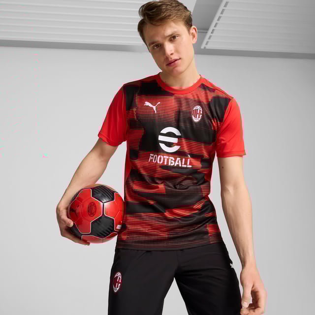 PRODUCT STORY: Feel like one of the team in this official AC Milan pre-match jersey. dryCELL tech wicks away sweat while the iconic Rossoneri crest on the chest lets you represent the team with pride. Forza Milan! FEATURES & BENEFITS: dryCELL: Performance technology designed to wick moisture from the body and keepyou free of sweat during exercise; Made with 100% recycled material excluding trims & decorations. DETAILS: Slim fit; 145 gsm, Jersey; Crew neck; Short sleeves; Official team branding.  Our model is 185 cm tall and is wearing size M UK.