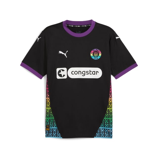 PRODUCT STORY: Gear up and show your allegiance to FC St. Pauli with the 24/25 Third Jersey. It features mesh inserts and moisture-wicking dryCELL tech to keep you feeling cool and comfortable. FEATURES & BENEFITS: dryCELL: Performance technology designed to wick moisture from the body and keep you free of sweat during exercise; As part of the RE:FIBRE program, this garment is made of at least 95% recycled material from textile waste and other used materials. DETAILS: Regular fit; 170 gsm, Jacquard; Mesh inserts; Crew neck; Short sleeves; Official team branding; 100% Recycled Polyester.