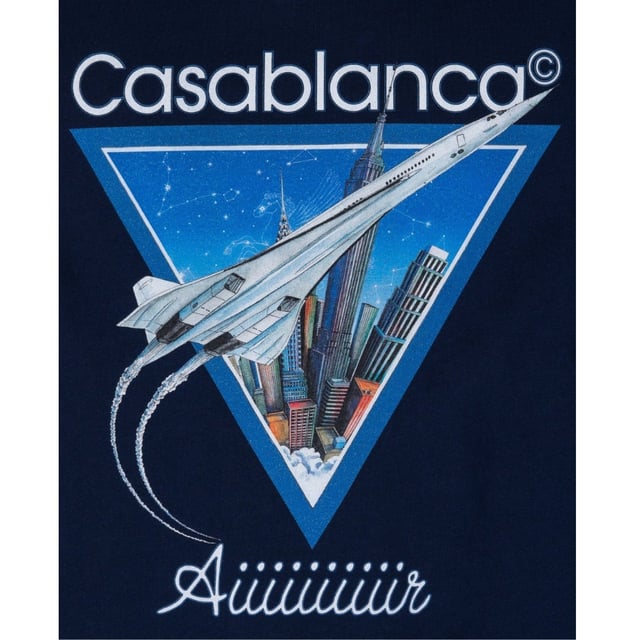 Short Sleeved Blue T-Shirt, Casablanca Airplane Design, Crew Neck Tee, Regular Fit, Fits True To Size, 100% Cotton, Blue Tee, Casual Wear