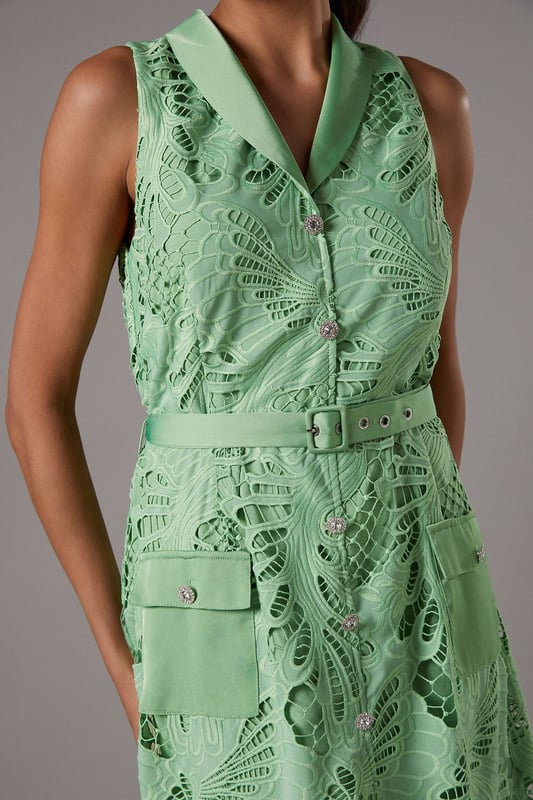 Lace Sleeveless Shirt Dress