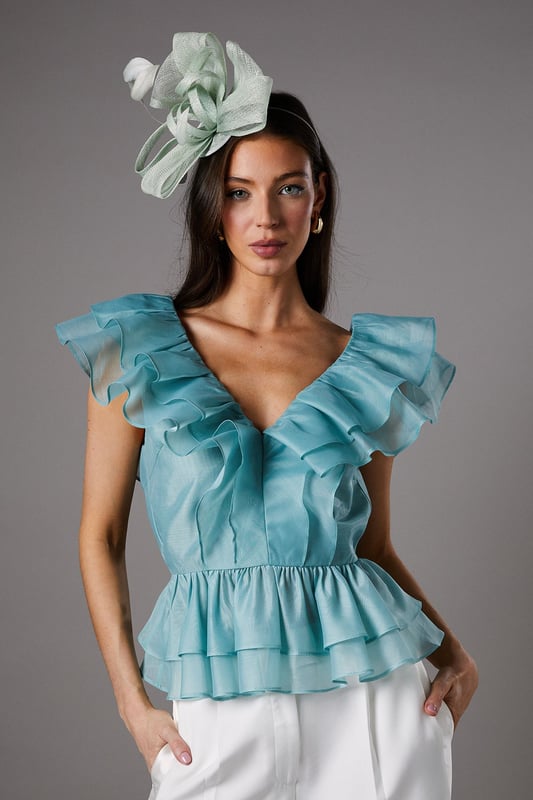 Black Peplum Top With Organza Frills