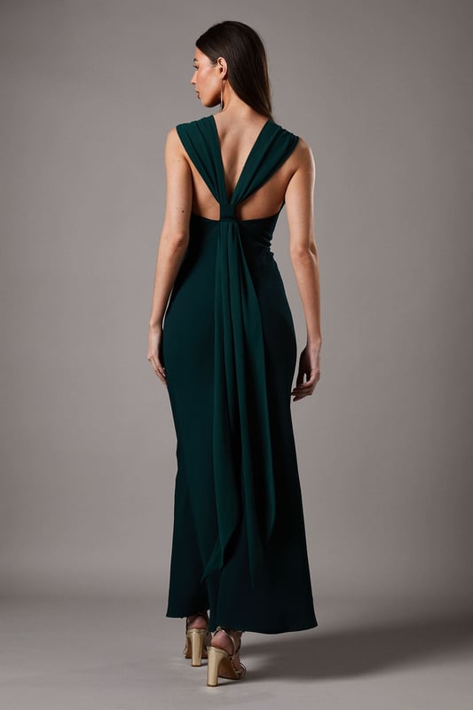 Crepe Dress With Draped Panel Maxi Dress