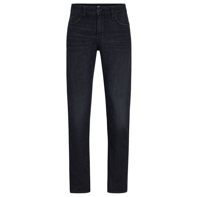 Regular-rise jeans cut to a slim fit with a straight leg in black Italian denim with a cashmere-like softness by BOSS Menswear. Fit: Slim fitBottom standard closure: Zip closureFit foot width: 35.4 cmFit rise: Regular riseFit length: Standard lengthOccasions: LeisureOccasions: WeekendOccasions: DayPockets bottom back: Patch pocketPockets bottom front: Side pocketsFit leg shape: Straight legFit: Slim fitBottom standard closure: Zip closureFit foot width: 35.4 cmFit rise: Regular riseFit length: Standard lengthOccasions: LeisureOccasions: WeekendOccasions: DayPockets bottom back: Patch pocketPockets bottom front: Side pocketsFit leg shape: Straight leg92% Cotton2% Elastane6% Elastomultiester