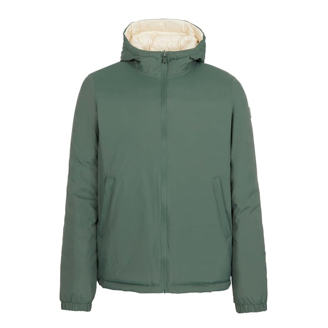 Heren JOTT Bergen 2.0 Reversible Puffer Jacket in celadon green - clay.BERGEN 2.0 is de veelzijdige jas die verandert met het weer en je stemming: omkeerbaar biedt het een donsjack kant om je te beschermen tegen de kou een parka kant met duurzame en waterdichte stof om te spelen met de regen. Omkeerbaar model- Vulling met ethische veren en dons gecertificeerd "RDSin- Slim fit- JOTT typogram in reliëf op de capuchon- 2 steekzakken met paspels- Kant A: Waterdichte duurzame canvas parka waterdichte naden en Aquagard © ritsen in reliëf rubberen logo op de linkermouw- Kant B: Donsjack in satijn-gewatteerd waterafstotend materiaal vilten logo op de linkermouw- Hoofdmateriaal: 100% Polyamide.  Secundaire stof: 100% Polyamide.  Vulling: 90% dons 10% veren - Ref: SS24MJAC1020H