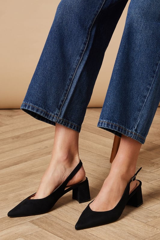 Enrya Faux Suede Slingback Low Block Heel Shoes