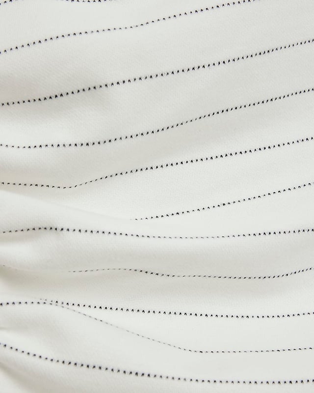 Stripe, High neck, Short sleeves, Drape detail