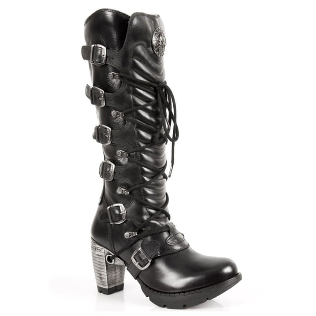 Part of the popular Trail collection, this high boot features a curved platform, which creates a stylish and unique aesthetic. The secure lace closure features metallic buckles running alongside the fastening and for a unique look the laces run through the heel, which is raised and is implemented with metal to give this shoe a bold presence. For added comfort the lining features soft leather and the shoe itself can be taken on and off with the aid of a side zip fastening. , Heel Height -9cm, Platform Height - 3cm, Shaft Height - 33cm, Outer Material - Cow Hide Leather