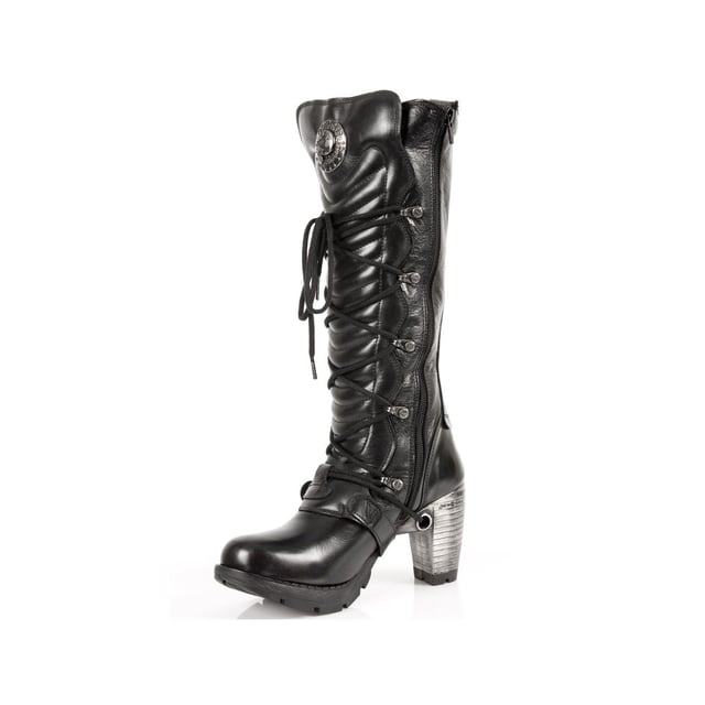 Part of the popular Trail collection, this high boot features a curved platform, which creates a stylish and unique aesthetic. The secure lace closure features metallic buckles running alongside the fastening and for a unique look the laces run through the heel, which is raised and is implemented with metal to give this shoe a bold presence. For added comfort the lining features soft leather and the shoe itself can be taken on and off with the aid of a side zip fastening. , Heel Height -9cm, Platform Height - 3cm, Shaft Height - 33cm, Outer Material - Cow Hide Leather