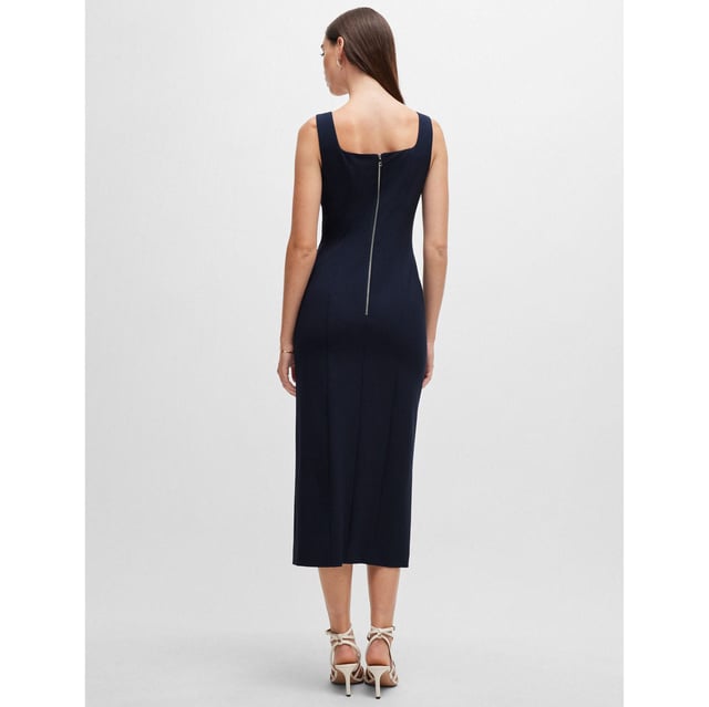 Womens BOSS Dineza business dress with seaming details in dark blue.A refined dress by BOSS Womenswear. Featuring flattering seaming and wide straps  this elegant dress is crafted in stretch fabric for easy movement. Smooth lining enhances the streamlined look.- Fit back length: 125cm (49 inches)- Main material: 67% Polyester  29% Viscose  4% Elastane.  Lining: 54% Viscose  43% Polyamide  3% Elastane.  Dry clean.- Ref: 50516023-404