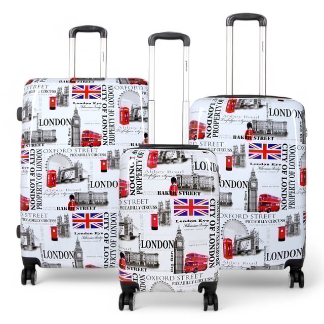 Maleta de cabina expandible rígida con estampado de Londres blanco y 8 ruedas Experimente la combinación perfecta de resistencia, seguridad y flexibilidad con esta maleta rígida expandible de policarbonato. Diseñado para viajeros frecuentes, este juego de equipaje ligero pero ultraduradero garantiza una movilidad sin esfuerzo y una capacidad de empaque mejorada para todos sus viajes. Características: ✅ Material de policarbonato de primera calidad: ultrarresistente y resistente a los impactos, que ofrece una protección superior para sus pertenencias. ✅ Cerradura de combinación integrada: la cerradura incorporada garantiza la seguridad y viaja con tranquilidad. ✅ Diseño expandible: las maletas medianas y grandes cuentan con una cremallera de expansión, que aumenta la capacidad en aproximadamente un 20% para obtener espacio de empaque adicional. ✅ Sistema giratorio de 8 ruedas: el diseño doble de 4 ruedas permite un movimiento suave de 360°, lo que hace que viajar sea sin complicaciones. ✅ Asa telescópica ergonómica: diseñada para la comodidad y la navegación sin esfuerzo por aeropuertos y calles de la ciudad. Tamaño y especificaciones: Cabina: 55 x 36 x 20 cm | Peso: 2,6 kg | Capacidad: 35L Mediano: 60 x 41 x 28 cm (se expande a 33 cm) | Peso: 3,8 kg | Capacidad: 89L Grande: 77 x 50 x 30 cm (se expande a 35 cm) | Peso: 4,5 kg | Capacidad: 123L NOTA: ¡Estas maletas se venden individualmente, no como conjunto, así que seleccione su tamaño preferido!