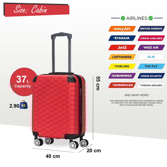 Diseñado para el viajero moderno, este equipaje rígido expandible ofrece un equilibrio perfecto entre durabilidad, seguridad y espacio adicional. Ya sea que vuele por negocios o placer, estos elegantes estuches están diseñados para proporcionar un movimiento suave y fácil, manteniendo sus pertenencias seguras. Características: • Diseño rígido duradero: exterior sólido y resistente a los impactos para proteger su equipaje de golpes e impactos durante sus viajes. • Almacenamiento expandible: agregue hasta un 20% más de espacio con la cremallera de expansión, perfecta para empacar artículos adicionales o recuerdos. • Cerradura de combinación integrada: la cerradura incorporada que cumple con las normas de la TSA garantiza que su equipaje permanezca seguro y de fácil acceso para la seguridad del aeropuerto. • Sistema giratorio de 8 ruedas: el diseño dual de 4 ruedas permite una rotación suave de 360°, lo que hace que maniobrar su equipaje sea muy fácil. Tamaño y especificaciones: • Cabina: 55 x 40 x 20 cm | Peso: 2,9 kg | Capacidad: 37 L • Mediano: 73 x 47 x 25 cm | Peso: 3,7 kg | Capacidad: 72L • Grande: 78 x 52 x 28 cm | Peso: 4,3 kg | Capacidad: 96L • Extra grande: 87 x 57 x 34 cm | Peso: 5,2 kg | Capacidad: 135L NOTA: Estas maletas se venden individualmente, no como un conjunto, así que seleccione su tamaño preferido antes de realizar el pedido.