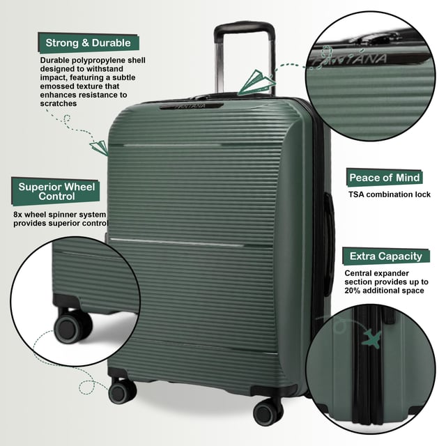 Maleta rígida expandible de polipropileno rosa con 8 ruedas para viaje, vacaciones y cabina Viaje con confianza y estilo usando este equipaje rígido expandible. Diseñado para ofrecer máximo espacio, seguridad y durabilidad, estos estuches son perfectos para cualquier viaje, ya sea una escapada corta o unas vacaciones prolongadas. Características: • Construcción rígida duradera: los exteriores robustos y resistentes a los impactos protegen sus pertenencias, incluso en los viajes más difíciles. • Capacidad expandible: expanda fácilmente su equipaje hasta en un 20% con la función de expansión con cremallera, creando espacio adicional para recuerdos y más. • Cerradura de combinación TSA: la seguridad incorporada garantiza que sus objetos de valor se mantengan seguros mientras cumple con los estándares de seguridad de viaje para un fácil acceso al aeropuerto. • Sistema giratorio de 4 ruedas: deslícese sin esfuerzo a través de aeropuertos o estaciones de tren abarrotados con una maniobrabilidad suave de 360°, que ofrece una estabilidad y un manejo mejorados. Tamaño y especificaciones: • Cabina: 55 x 39 x 24 cm (se expande a 29 cm) | Peso: 2.7 kg | Capacidad: 50L • Mediano: 68 x 47,5 x 28 cm (se expande a 33 cm) | Peso: 3,8 kg | Capacidad: 90L • Grande: 78 x 54,5 x 33 cm (se expande a 38 cm) | Peso: 4,7 kg | Capacidad: 110L NOTA: Estas maletas se venden individualmente, no como un conjunto, así que seleccione su tamaño preferido antes de realizar el pedido.