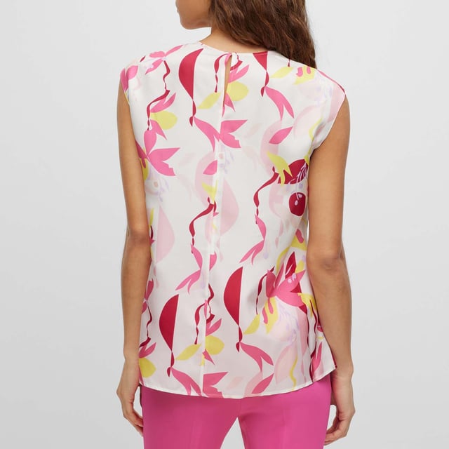 Women's Boss Iore Top. V-Neck.- Cap sleeves.- Floral print.- Dry clean. Material: 100% Silk. Ref: 50491362962.