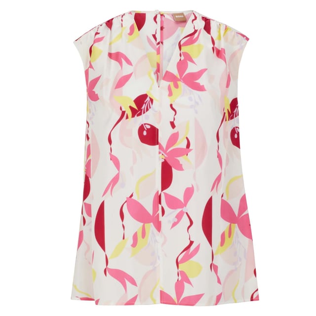 Women's Boss Iore Top. V-Neck.- Cap sleeves.- Floral print.- Dry clean. Material: 100% Silk. Ref: 50491362962.