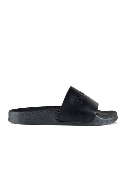 Chanclas Balmain negras con correa de cuero con logotipo.Suela de goma.Made in Italy.