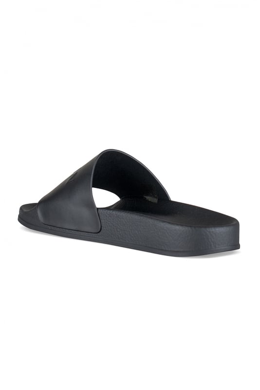 Chanclas Balmain negras con correa de cuero con logotipo.Suela de goma.Made in Italy.