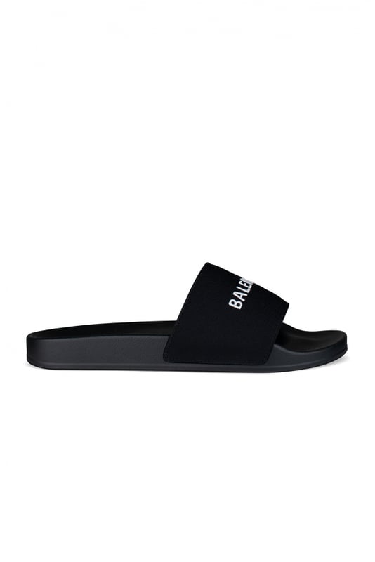 Schwarze Steppschuhe von Balenciaga.Stoffband mit Balenciaga-Logo in dicken weißen Buchstaben.Sohle aus Gummi.Made in Italy.