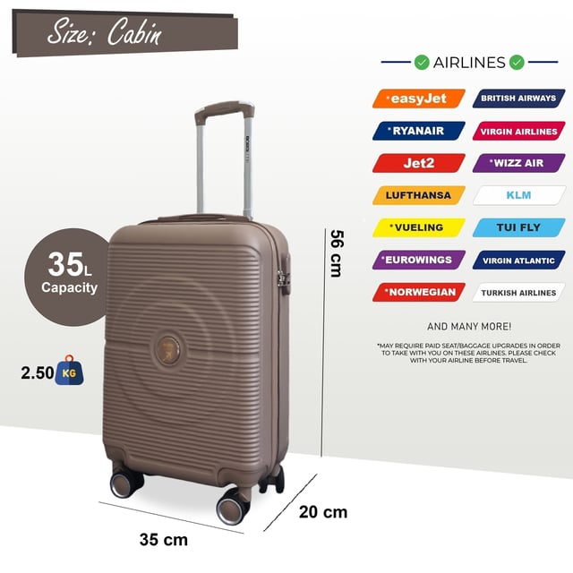 Tackle every trip with confidence using this Hardshell Luggage. Designed for durability, smooth handling, and secure storage, these suitcases are perfect for holidays and everyday travel. With its solid build and practical features, you'll enjoy stress-free packing and easy airport navigation.
Features:
•	Durable Hardshell Exterior – Tough outer shell helps protect your belongings from impact and rough handling during transit.
•	Integrated Combination Lock – Keep your items safe with a built-in lock that complies with international airport security standards.
•	8-Wheel Spinner System – Double 360° wheels provide smooth, stable rolling in any direction, making it easy to glide through busy terminals.
•	Lightweight & Travel-Ready – Strong yet light design ensures easy lifting and effortless manoeuvring.
Size & Specifications:
•	Cabin: 56 x 35 x 20 cm | Weight: 2.5 kg | Capacity: 35L
•	Medium: 66 x 42 x 25 cm | Weight: 3.0 kg | Capacity: 55L 
•	Large: 76 x 48 x 28 cm | Weight: 3.5 kg | Capacity: 85L
NOTE : These suitcases are sold individually not as set, so please select your prefered size!