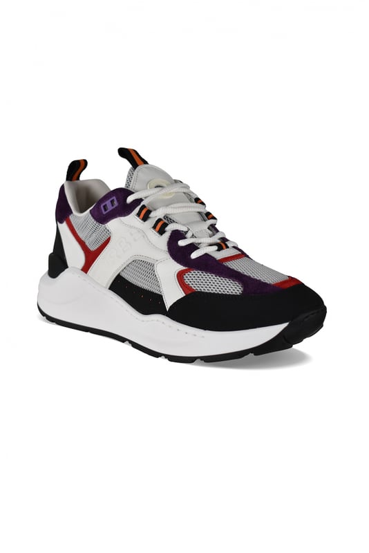 Burberry Sneakers Sean Gris Sneakers Burberry Sean en piel.Inserciones de ante y piel en negro, rojo, morado y blanco.Logotipo blanco estampado en el exterior. Logotipo blanco bordado en el talón.Cierre de cordones blancos.Suela gruesa de goma blanca.Made in Italy.