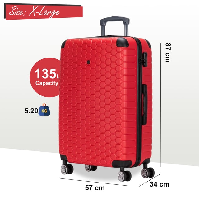 Expandable Extra Large Hard Shell ABS 8 Wheel Luggage Travel Suitcase Designed for the modern traveller, this Expandable Extra Large Hardshell Luggage offers a perfect balance of durability, security, and added space. Whether you're flying for business or leisure, these stylish cases are built to provide smooth, easy movement while keeping your belongings safe.
Features:
• Durable Hardshell Design – Solid, impact-resistant exterior to protect your luggage from bumps and impacts during your travels.
• Expandable Storage – Add up to 20% more space with the expansion zip, perfect for packing extra items or souvenirs.
• Integrated Combination Lock – Built-in TSA-compliant lock ensures your luggage remains secure and easily accessible for airport security.
• 8-Wheel Spinner System – Dual 4-wheel design allows for smooth, 360° rotation, making maneuvering your luggage a breeze.
Size & Specifications:
• XLarge: 87 x 57 x 34 cm | Weight: 5.2 kg | Capacity: 135L
With its tough exterior and ample storage capacity, this luggage ensures you travel smart, organized, and in style.
