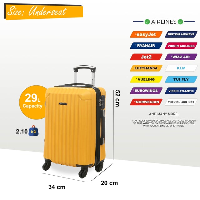 Reis vol vertrouwen met deze robuuste koffer voor onder de stoel, ontworpen voor veiligheid en bewegingsgemak. Gemaakt van duurzaam ABS, beschikt hij over een geïntegreerd combinatieslot voor verbeterde bescherming en een soepel 8-wiel spinnersysteem voor moeiteloze navigatie. Kenmerken: Geïntegreerd combinatieslot: Biedt veilig reizen met een ingebouwd, TSA-conform combinatieslot, zodat uw bezittingen veilig blijven en beveiligingsinspecties op de luchthaven zonder schade mogelijk zijn. 8-wiel spinnersysteem: Uitgerust met acht soepel rollende spinnerwielen, biedt dit systeem moeiteloze 360-graden manoeuvreerbaarheid, waardoor het gemakkelijk is om te navigeren op drukke luchthavens en treinstations. Duurzame ABS harde schaal: Gemaakt van hoogwaardig ABS-materiaal, biedt de harde schaal robuuste bescherming tegen stoten en krassen, zodat uw bezittingen tijdens uw reis veilig blijven. Specificaties: Afmetingen: 52 x 34 x 20 cm Gewicht: 2,1 kg Inhoud: 29 l