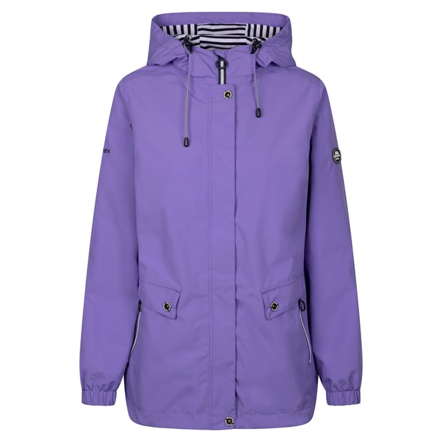 Outer Materials: 100% TPU. Lining Material: 100% Polyester. Lining: Contrast, Striped. Fabric: Woven. Design: Logo, Plain, Sleeve Print. 300gsm. Fabric Technology: Breathable, Durable, Moisture Wicking, TP75, Tres-Tex Membrane, Waterproof. Adjustable Waist, Bust Darts, Contrast Trim, Taped Seam. Cuff: Elasticated. Neckline: Hooded. Sleeve-Type: Long-Sleeved. Hood Features: Drawstring, Grown On Hood, Toggle Adjuster. Fit: Fitted. Pockets: 2 Front Pockets, Zip, Flap Closure. Fastening: Full Zip, Stormflap, Stud. 5000g/m²/24hrs. Waterproof Rating: 5000mm. Hem: Curved. Please Note: Fits True To Normal Size. XXS: 31 in. XS: 32 in. S: 34 in. M: 36 in. L: 38 in. XL: 40 in. XXL: 42 in. 3XL: 44 in.