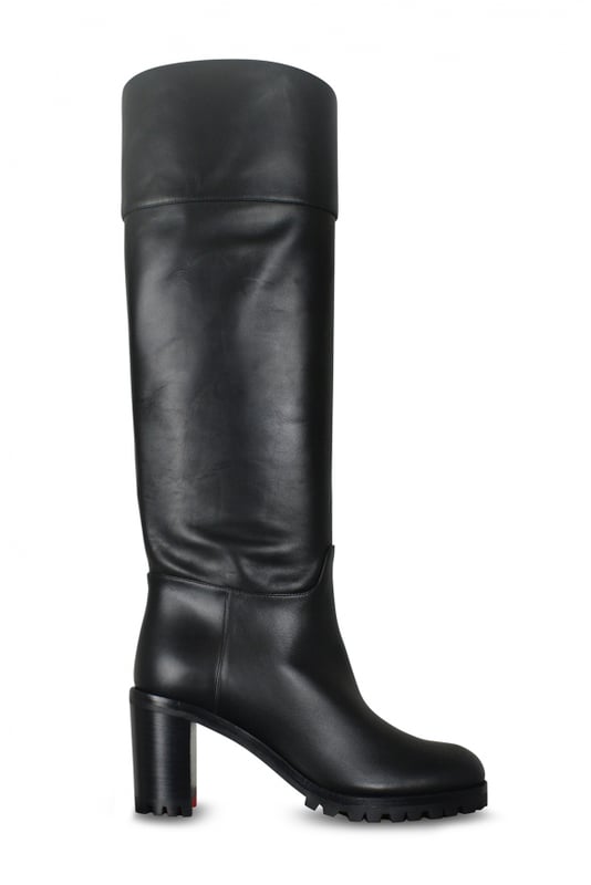 Louboutin Kari Lug 70 laarzen in zwart leer.Reikend tot aan de knieën.Naaddetails.Licht gekerfde rode zool.Hakhoogte: 7 cm.Made in Italy.
