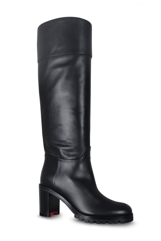 Louboutin Kari Lug 70 laarzen in zwart leer.Reikend tot aan de knieën.Naaddetails.Licht gekerfde rode zool.Hakhoogte: 7 cm.Made in Italy.