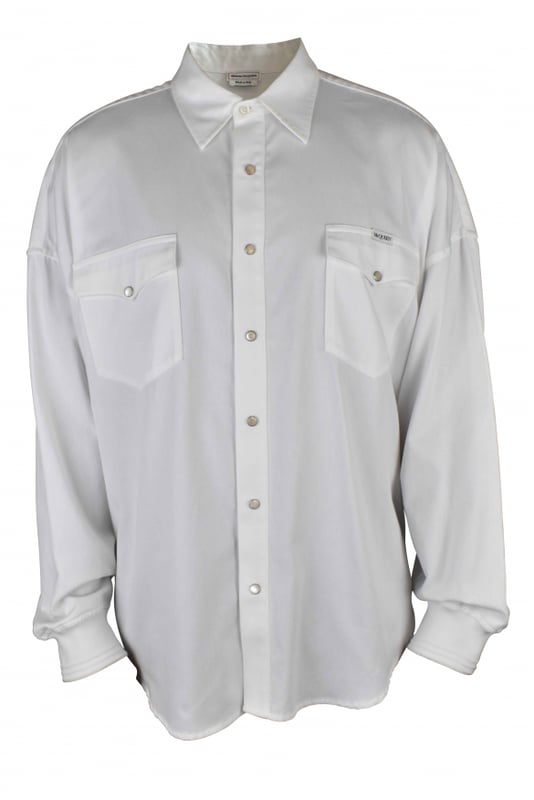 Camisa blanca de algodón Alexander McQueen.Bolsillos laterales en el pecho con cierre a presión.Etiqueta con logotipo en uno de los dos bolsillos.Cierre delantero con botones a presión.Made in Italy.