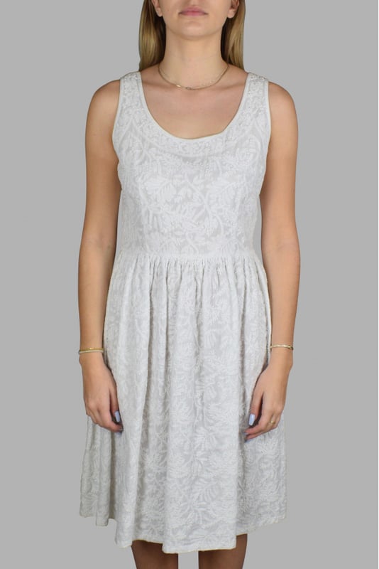 Vestido de tirantes blanco de Prada.Vestido decorado con bordados.Cierre de cremallera en el lateral.100% algodón.