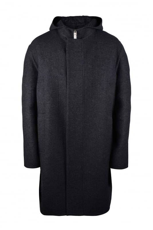 Abrigo de lana/seda/cachemira gris Givenchy con capucha.Puños y bajo de canalé.Forro estampado con logotipo Givenchy.Mangas largas.Bolsillos delanteros de ojal.Cremallera frontal oculta.Made in Italy.