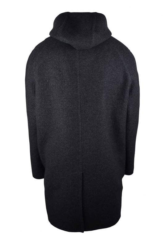 Abrigo de lana/seda/cachemira gris Givenchy con capucha.Puños y bajo de canalé.Forro estampado con logotipo Givenchy.Mangas largas.Bolsillos delanteros de ojal.Cremallera frontal oculta.Made in Italy.