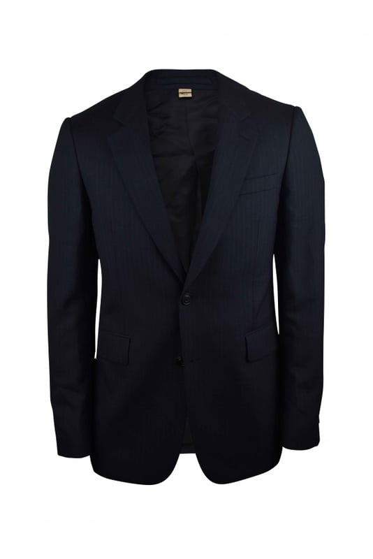 Chaqueta de traje Burberry azul marino a rayas.De lana y viscosa.Bolsillos laterales con solapa.Bolsillo en el pecho.Cierre con un botón.Made in Italy.