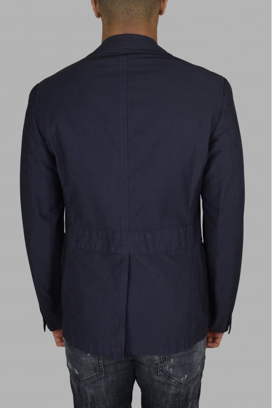 Chaqueta Prada en algodón azul.Varios bolsillos en la parte delantera.Bolsillos internos.Botones en la parte inferior de las mangas.