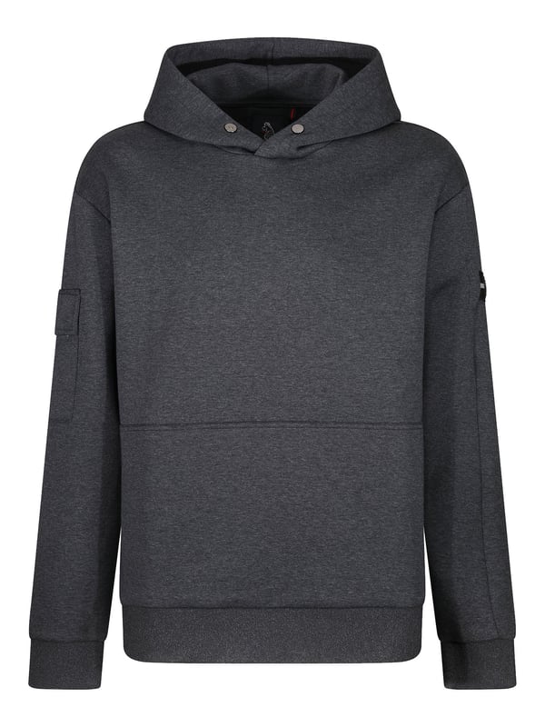 This premium hoodie from LUKE is crafted from a smooth luxe touch fabrication, cut to a relaxed fit and detailed with dark pewter gloss trims. It features a zip pocket on the right sleeve and handy lower front pockets. The hood is styled with a magnetic snap button at the front and the left sleeve is styled with a detachable striped tape detailed with the brands iconic shiny raised metal lion felt badge.