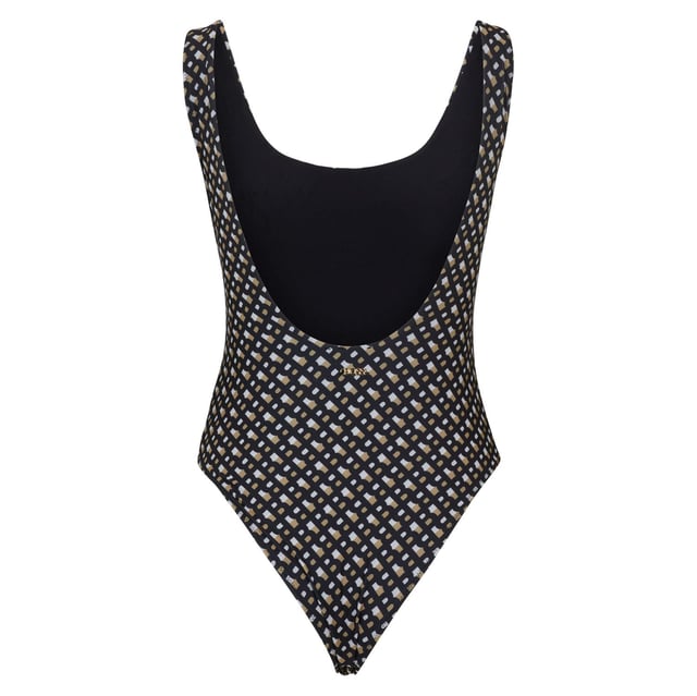 Womens BOSS Mimi Low-back swimsuit with monogram patternA distinctive swimsuit by BOSS  designed in stretch material with all-over monograms  a low-cut back and moulded cups.- Main material: 88% Polyester (recycled)  12% Elastane.  Lining: 72% Polyamide  28% Elastane.  Machine washable.- Ref: 50516429-004Please note that returns will only be accepted if the hygiene label is still attached to the product.