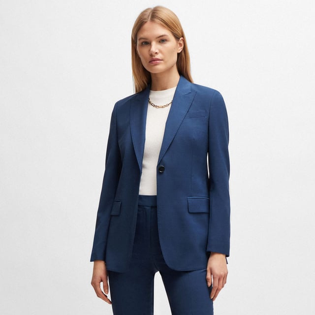 Dames BOSS Jacketa2 Regular-fit jas in gemêleerde scheerwolEen veelzijdige jas van BOSS Womenswear in een normale pasvorm van scheerwol met een gemêleerde textuur.- Normale pasvorm- Paslengte achterkant: 71 cm (28 inch)- Hoofdmateriaal: 100% scheerwol.  Voering: 61% viscose 35% polyester 4% elastan.  Chemisch reinigen.- Ref: 50511956-992