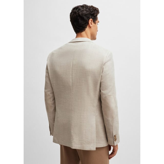 Mens BOSS C-Jaye Regular-fit Jacket in a herringbone stretch-cotton blendA regular-fit jacket by BOSS Menswear. Crafted in a herringbone cotton blend with linen and stretch  it features softly constructed shoulders and elbow patches.- Regular fit- Notch lapels- 2 button closure- Welt chest pockets- Patch pockets- Kissing buttons on the cuff- Side vent- Partially lined- Main material: 66% Cotton  20% Viscose  12% Linen  2% Elastane.  Lining: 65% Polyester  35% Cotton.  Sleeve: 100% Polyester.  Sleeve lining: 100% Polyester.  Pocketing: 100% Cotton.  Dry clean.- Ref: 50521495-270
