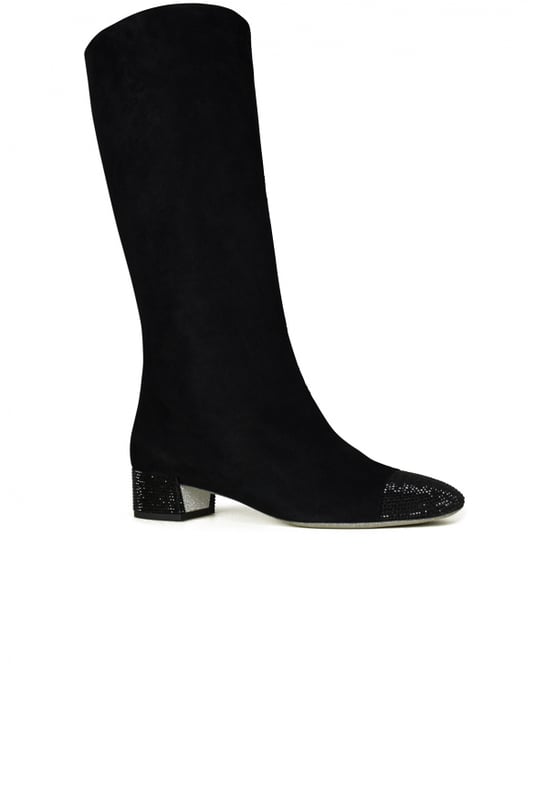Botas René Caovilla en ante negro.Tacón brillante con una altura de 4 cm.Puntera y suela brillantes.Made in Italy.