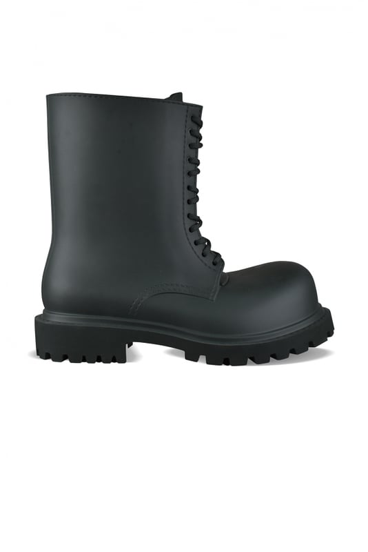 Botas con cordones Balenciaga Steroid en verde oscuro.Fabricadas íntegramente en EVA (etilvinilacetato).Logotipo de Balenciaga en la lengüeta.Cierre con cordones.Pala extra redonda.Suela gruesa con muescas.Made in Italy.