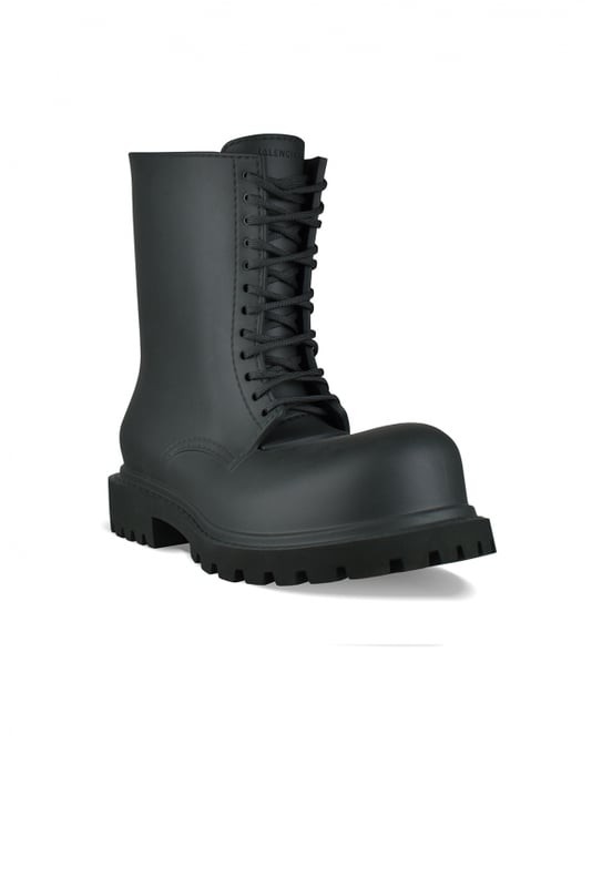 Botas con cordones Balenciaga Steroid en verde oscuro.Fabricadas íntegramente en EVA (etilvinilacetato).Logotipo de Balenciaga en la lengüeta.Cierre con cordones.Pala extra redonda.Suela gruesa con muescas.Made in Italy.