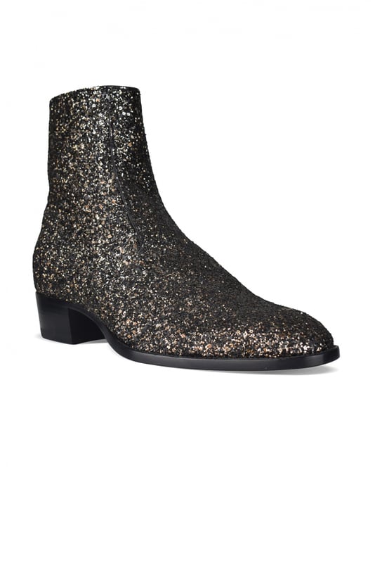 Botines Wyatt 40 de piel Saint Laurent.Lentejuelas negras, doradas y plateadas.Cierre de cremallera.Suela de cuero.Altura del tacón: 4 cm.Made in Italy.