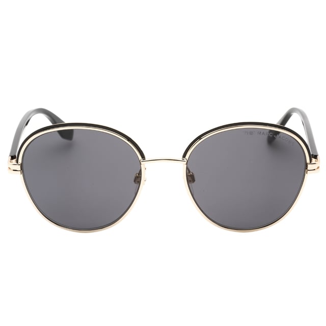 Marc Jacobs Gold Sunglasses, Lens Width = 53mm, Nose Bridge Width = 18mm, Arm Length = 145mm, Sunglasses, Sunglasses Case, Cleaning Cloth and Care Instructions all Included, 100% Protection Against UVA & UVB Sunlight and Conform to British Standard EN 1836:2005, Gold Sunglasses, 100% Metal