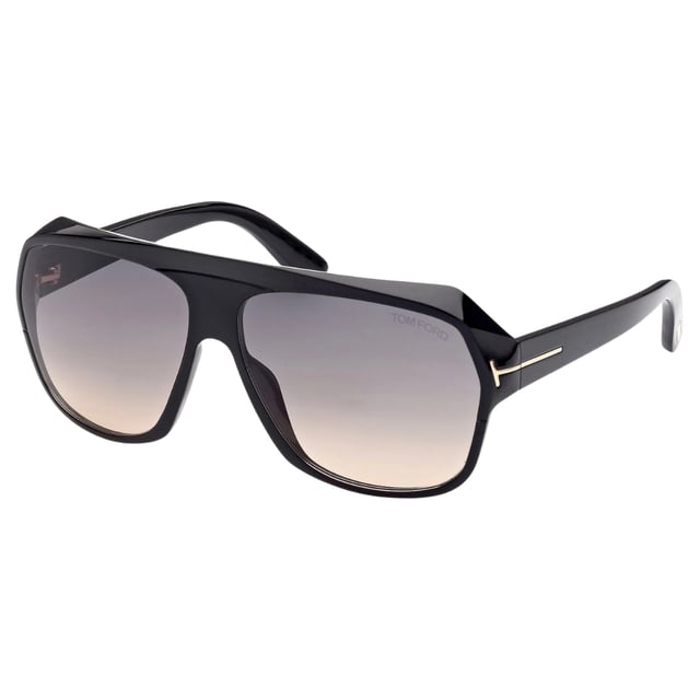 Tom Ford zwarte zonnebril, lensbreedte = 62 mm, neusbrugbreedte = 13 mm, armlengte = 135 mm, zonnebril, zonnebrillenkoker, schoonmaakdoekje en onderhoudsinstructies allemaal inbegrepen, 100% bescherming tegen UVA- en UVB-zonlicht en conform de Britse norm EN 1836:2005, zwarte zonnebril, 100% kunststof