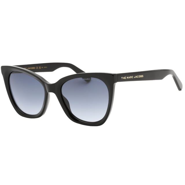 Marc Jacobs zwarte zonnebril, lensbreedte = 54 mm, neusbrugbreedte = 19 mm, armlengte = 145 mm, zonnebril, zonnebrillendoos, schoonmaakdoekje en onderhoudsinstructies allemaal inbegrepen, 100% bescherming tegen UVA- en UVB-zonlicht en conform de Britse norm EN 1836:2005, zwarte zonnebril, 100% kunststof