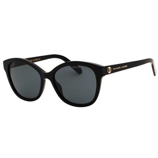 Marc Jacobs Black Sunglasses, Lens Width = 55mm, Nose Bridge Width = 17mm, Arm Length = 145mm, Sunglasses, Sunglasses Case, Cleaning Cloth and Care Instructions all Included, 100% Protection Against UVA & UVB Sunlight and Conform to British Standard EN 1836:2005, Grey Lens Sunglasses, 100% Plastic
