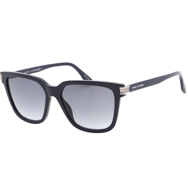 Gloednieuwe blauwe Marc Jacobs zonnebril, lensbreedte = 57 mm, neusbrugbreedte = 17 mm, armlengte = 145 mm, zonnebril, zonnebrillenkoker, schoonmaakdoekje en onderhoudsinstructies allemaal inbegrepen, 100% bescherming tegen UVA- en UVB-zonlicht en conform de Britse norm EN 1836:2005, blauwe zonnebril, 100% kunststof